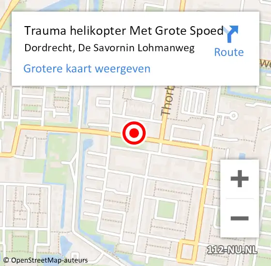 Locatie op kaart van de 112 melding: Trauma helikopter Met Grote Spoed Naar Dordrecht, De Savornin Lohmanweg op 2 maart 2024 13:16