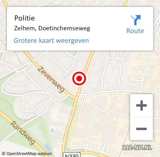 Locatie op kaart van de 112 melding: Politie Zelhem, Doetinchemseweg op 2 maart 2024 13:45