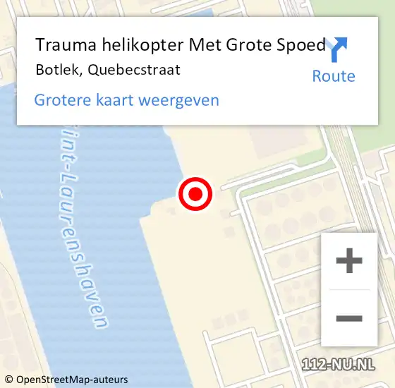 Locatie op kaart van de 112 melding: Trauma helikopter Met Grote Spoed Naar Botlek, Quebecstraat op 2 maart 2024 13:48