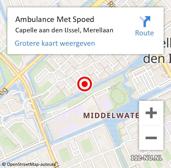 Locatie op kaart van de 112 melding: Ambulance Met Spoed Naar Capelle aan den IJssel, Merellaan op 2 maart 2024 14:51