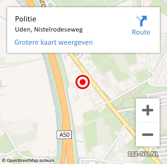 Locatie op kaart van de 112 melding: Politie Uden, Nistelrodeseweg op 2 maart 2024 14:54