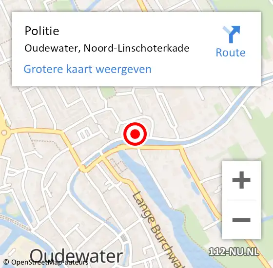 Locatie op kaart van de 112 melding: Politie Oudewater, Noord-Linschoterkade op 2 maart 2024 15:14