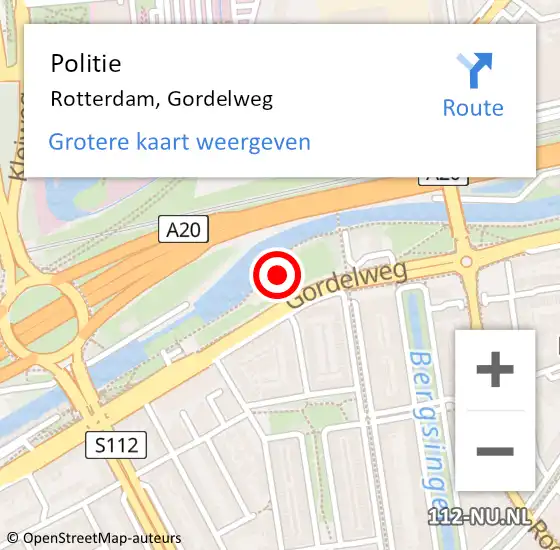 Locatie op kaart van de 112 melding: Politie Rotterdam, Gordelweg op 2 maart 2024 15:25