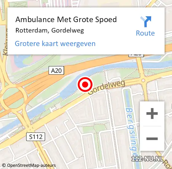 Locatie op kaart van de 112 melding: Ambulance Met Grote Spoed Naar Rotterdam, Gordelweg op 2 maart 2024 15:25