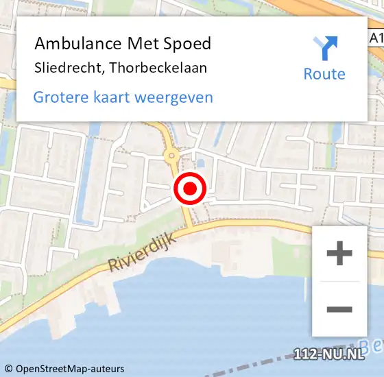 Locatie op kaart van de 112 melding: Ambulance Met Spoed Naar Sliedrecht, Thorbeckelaan op 2 maart 2024 15:29