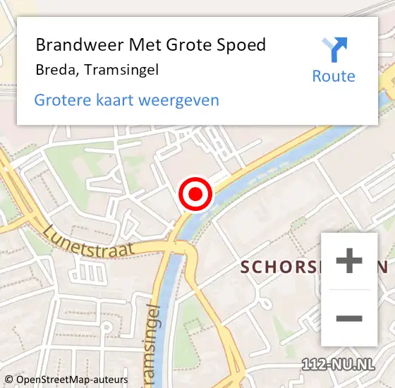 Locatie op kaart van de 112 melding: Brandweer Met Grote Spoed Naar Breda, Tramsingel op 2 maart 2024 16:14