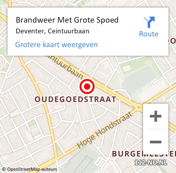 Locatie op kaart van de 112 melding: Brandweer Met Grote Spoed Naar Deventer, Ceintuurbaan op 2 maart 2024 16:25