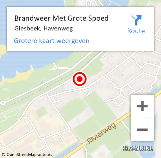 Locatie op kaart van de 112 melding: Brandweer Met Grote Spoed Naar Giesbeek, Havenweg op 2 maart 2024 16:31