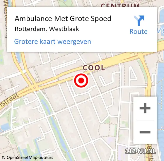 Locatie op kaart van de 112 melding: Ambulance Met Grote Spoed Naar Rotterdam, Westblaak op 2 maart 2024 16:41