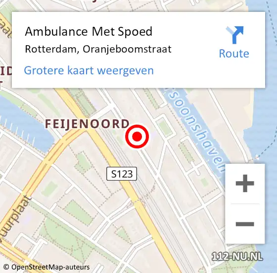 Locatie op kaart van de 112 melding: Ambulance Met Spoed Naar Rotterdam, Oranjeboomstraat op 2 maart 2024 16:44