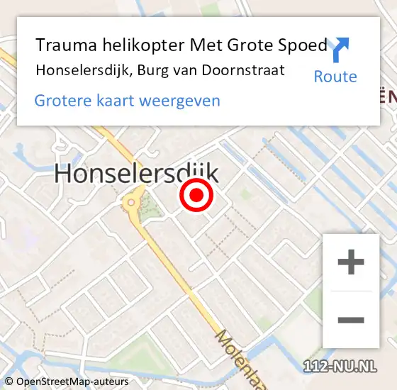 Locatie op kaart van de 112 melding: Trauma helikopter Met Grote Spoed Naar Honselersdijk, Burg van Doornstraat op 2 maart 2024 17:39
