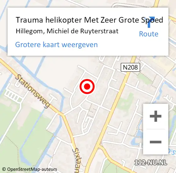 Locatie op kaart van de 112 melding: Trauma helikopter Met Zeer Grote Spoed Naar Hillegom, Michiel de Ruyterstraat op 2 maart 2024 18:07