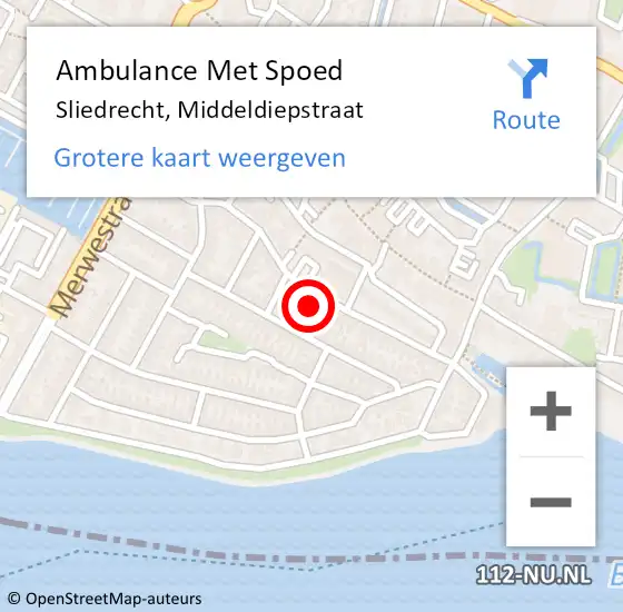 Locatie op kaart van de 112 melding: Ambulance Met Spoed Naar Sliedrecht, Middeldiepstraat op 2 maart 2024 18:11