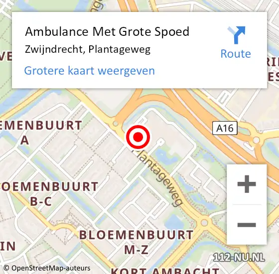 Locatie op kaart van de 112 melding: Ambulance Met Grote Spoed Naar Zwijndrecht, Plantageweg op 2 maart 2024 18:57