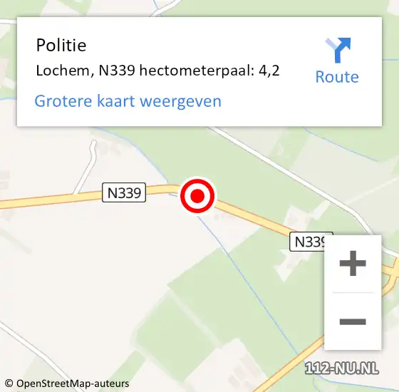 Locatie op kaart van de 112 melding: Politie Lochem, N339 hectometerpaal: 4,2 op 2 maart 2024 19:36