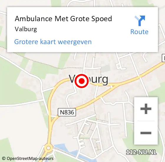 Locatie op kaart van de 112 melding: Ambulance Met Grote Spoed Naar Valburg op 2 maart 2024 20:36