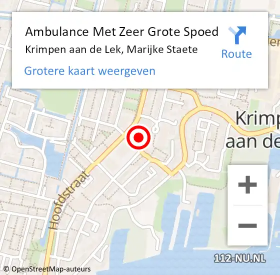 Locatie op kaart van de 112 melding: Ambulance Met Zeer Grote Spoed Naar Krimpen aan de Lek, Marijke Staete op 2 maart 2024 20:51