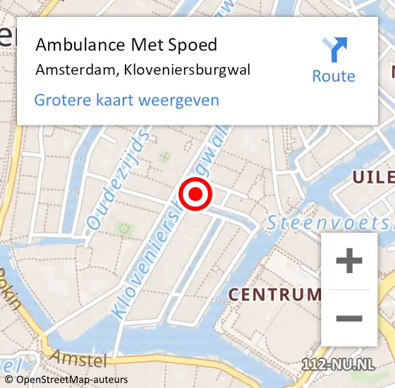 Locatie op kaart van de 112 melding: Ambulance Met Spoed Naar Amsterdam, Kloveniersburgwal op 2 maart 2024 20:55