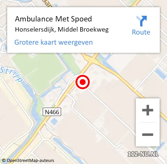 Locatie op kaart van de 112 melding: Ambulance Met Spoed Naar Honselersdijk, Middel Broekweg op 2 maart 2024 21:33