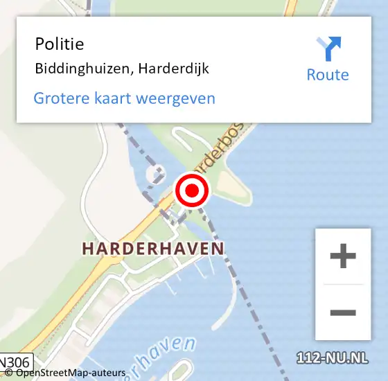 Locatie op kaart van de 112 melding: Politie Biddinghuizen, Harderdijk op 2 maart 2024 21:33