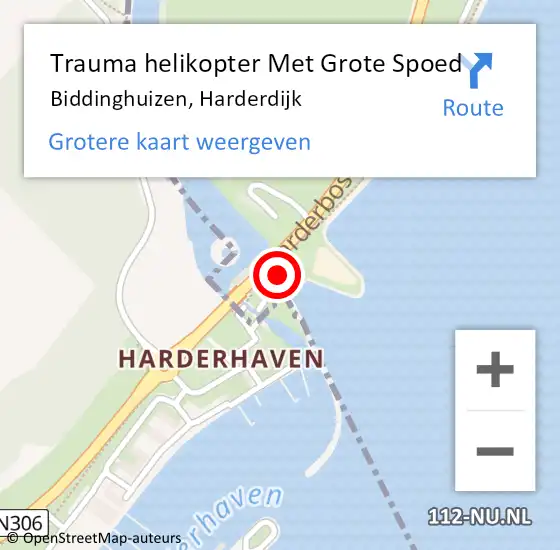 Locatie op kaart van de 112 melding: Trauma helikopter Met Grote Spoed Naar Biddinghuizen, Harderdijk op 2 maart 2024 21:39
