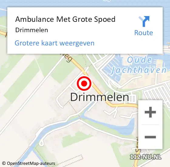 Locatie op kaart van de 112 melding: Ambulance Met Grote Spoed Naar Drimmelen op 2 maart 2024 21:53