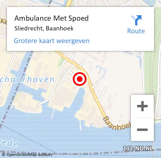 Locatie op kaart van de 112 melding: Ambulance Met Spoed Naar Sliedrecht, Baanhoek op 2 maart 2024 22:38