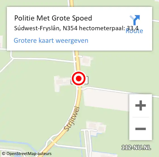 Locatie op kaart van de 112 melding: Politie Met Grote Spoed Naar Súdwest-Fryslân, N354 hectometerpaal: 33,4 op 3 maart 2024 01:03