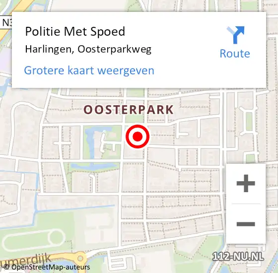 Locatie op kaart van de 112 melding: Politie Met Spoed Naar Harlingen, Oosterparkweg op 3 maart 2024 01:35