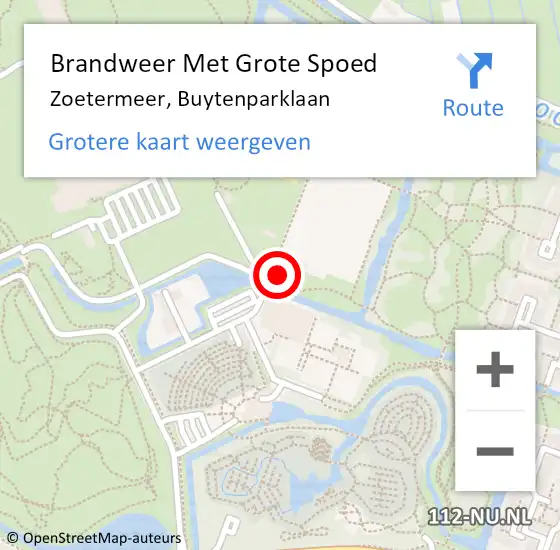 Locatie op kaart van de 112 melding: Brandweer Met Grote Spoed Naar Zoetermeer, Buytenparklaan op 3 maart 2024 01:52