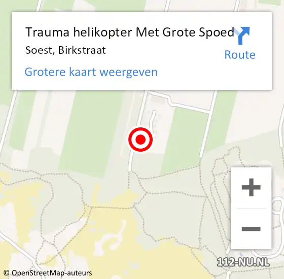 Locatie op kaart van de 112 melding: Trauma helikopter Met Grote Spoed Naar Soest, Birkstraat op 3 maart 2024 02:50