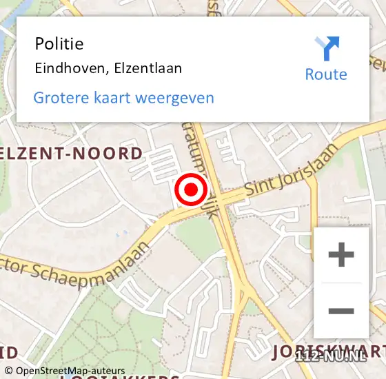 Locatie op kaart van de 112 melding: Politie Eindhoven, Elzentlaan op 3 maart 2024 03:15