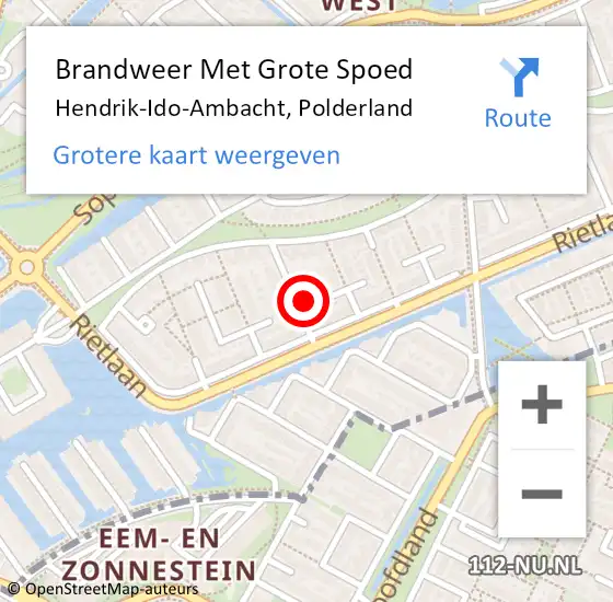 Locatie op kaart van de 112 melding: Brandweer Met Grote Spoed Naar Hendrik-Ido-Ambacht, Polderland op 3 maart 2024 04:18