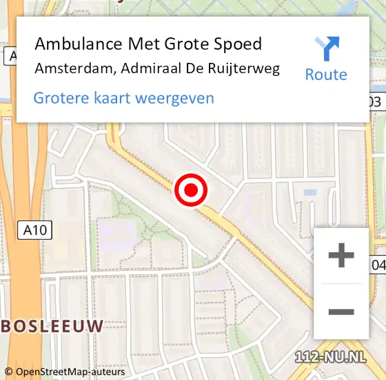 Locatie op kaart van de 112 melding: Ambulance Met Grote Spoed Naar Amsterdam, Admiraal De Ruijterweg op 3 maart 2024 04:21