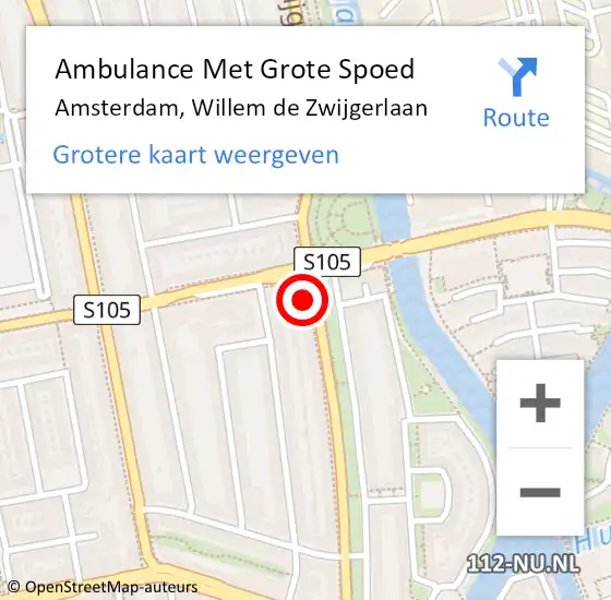 Locatie op kaart van de 112 melding: Ambulance Met Grote Spoed Naar Amsterdam, Willem de Zwijgerlaan op 3 maart 2024 04:25
