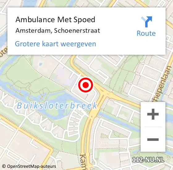 Locatie op kaart van de 112 melding: Ambulance Met Spoed Naar Amsterdam, Schoenerstraat op 3 maart 2024 05:40