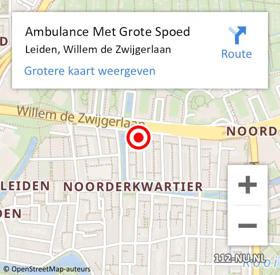 Locatie op kaart van de 112 melding: Ambulance Met Grote Spoed Naar Leiden, Willem de Zwijgerlaan op 3 maart 2024 09:20