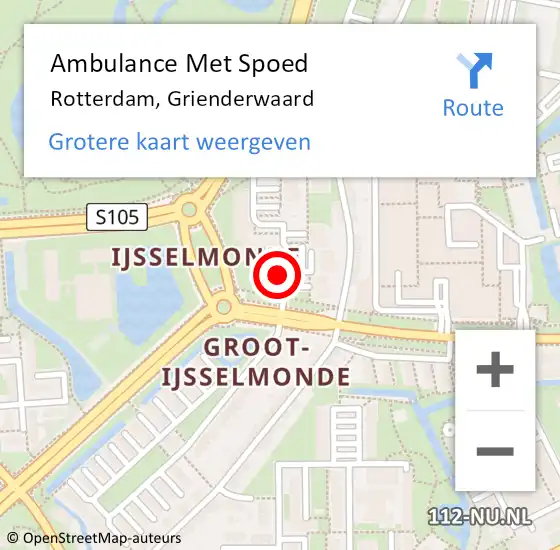 Locatie op kaart van de 112 melding: Ambulance Met Spoed Naar Rotterdam, Grienderwaard op 3 maart 2024 10:58