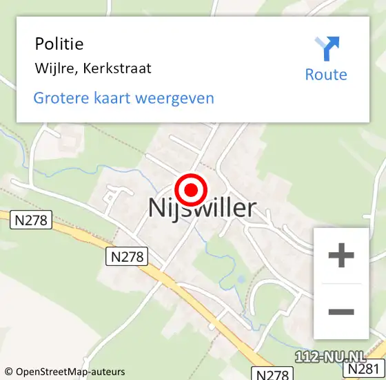 Locatie op kaart van de 112 melding: Politie Wijlre, Kerkstraat op 3 maart 2024 12:05