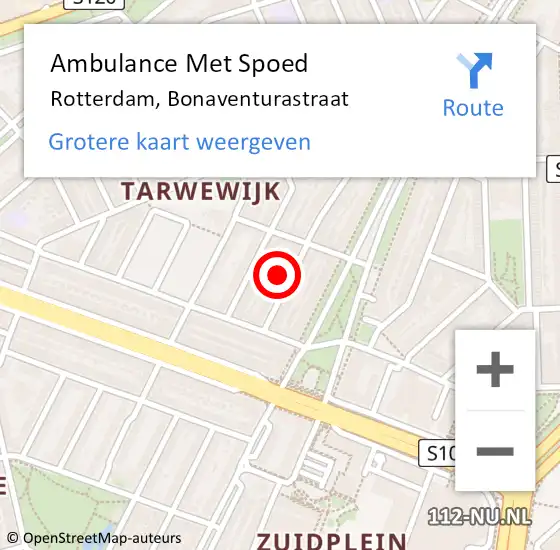 Locatie op kaart van de 112 melding: Ambulance Met Spoed Naar Rotterdam, Bonaventurastraat op 3 maart 2024 12:15
