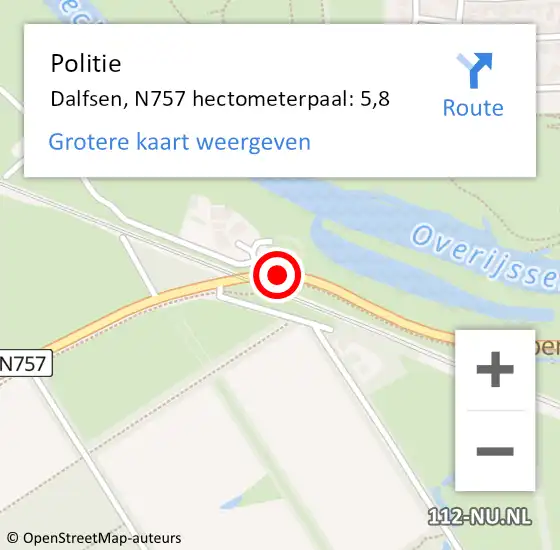 Locatie op kaart van de 112 melding: Politie Dalfsen, N757 hectometerpaal: 5,8 op 3 maart 2024 13:10