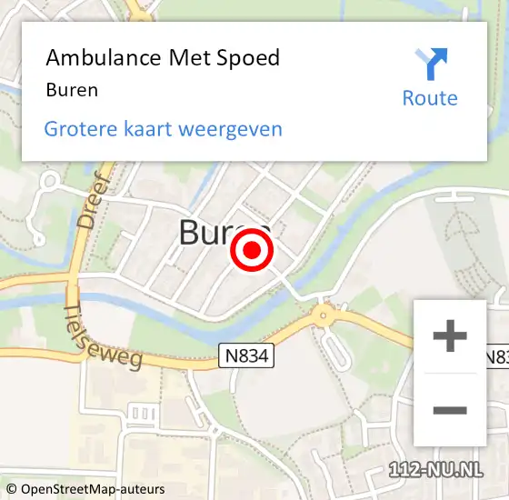 Locatie op kaart van de 112 melding: Ambulance Met Spoed Naar Buren op 3 maart 2024 13:47