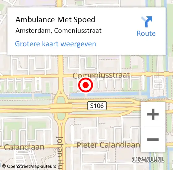 Locatie op kaart van de 112 melding: Ambulance Met Spoed Naar Amsterdam, Comeniusstraat op 3 maart 2024 14:20