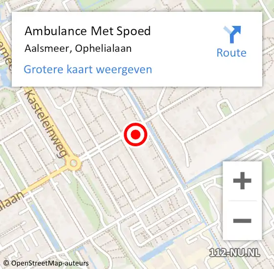 Locatie op kaart van de 112 melding: Ambulance Met Spoed Naar Aalsmeer, Ophelialaan op 3 maart 2024 14:43