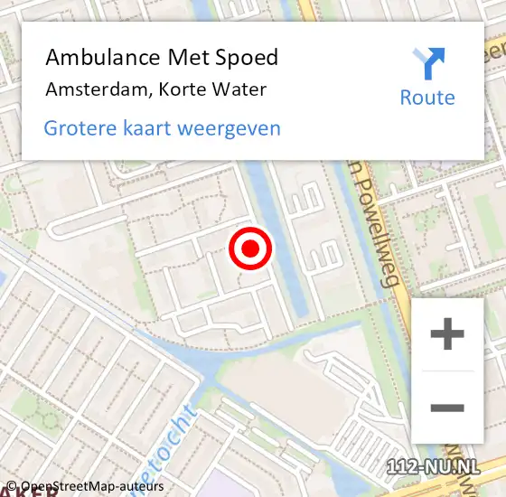 Locatie op kaart van de 112 melding: Ambulance Met Spoed Naar Amsterdam, Korte Water op 3 maart 2024 15:11