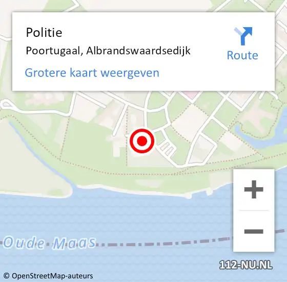Locatie op kaart van de 112 melding: Politie Poortugaal, Albrandswaardsedijk op 3 maart 2024 15:29