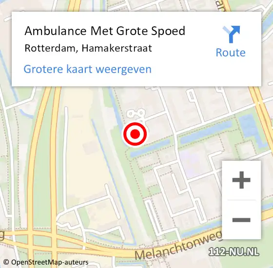 Locatie op kaart van de 112 melding: Ambulance Met Grote Spoed Naar Rotterdam, Hamakerstraat op 3 maart 2024 15:44