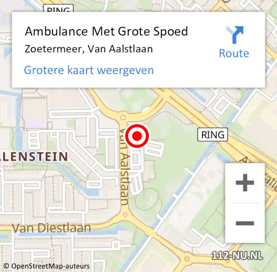 Locatie op kaart van de 112 melding: Ambulance Met Grote Spoed Naar Zoetermeer, Van Aalstlaan op 3 maart 2024 15:50