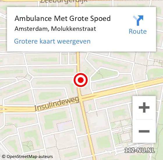 Locatie op kaart van de 112 melding: Ambulance Met Grote Spoed Naar Amsterdam, Molukkenstraat op 3 maart 2024 16:30