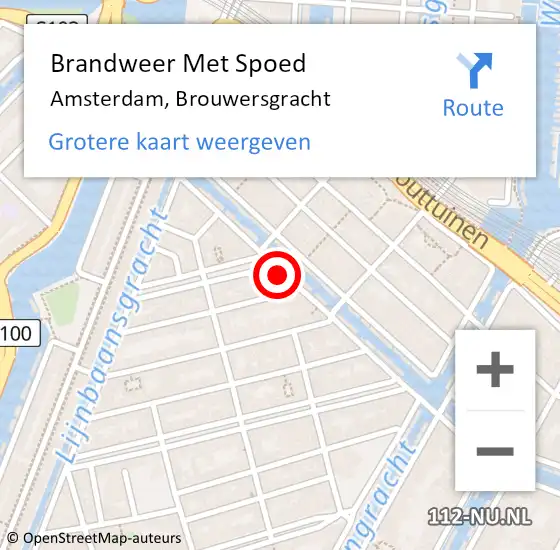 Locatie op kaart van de 112 melding: Brandweer Met Spoed Naar Amsterdam, Brouwersgracht op 3 maart 2024 16:44